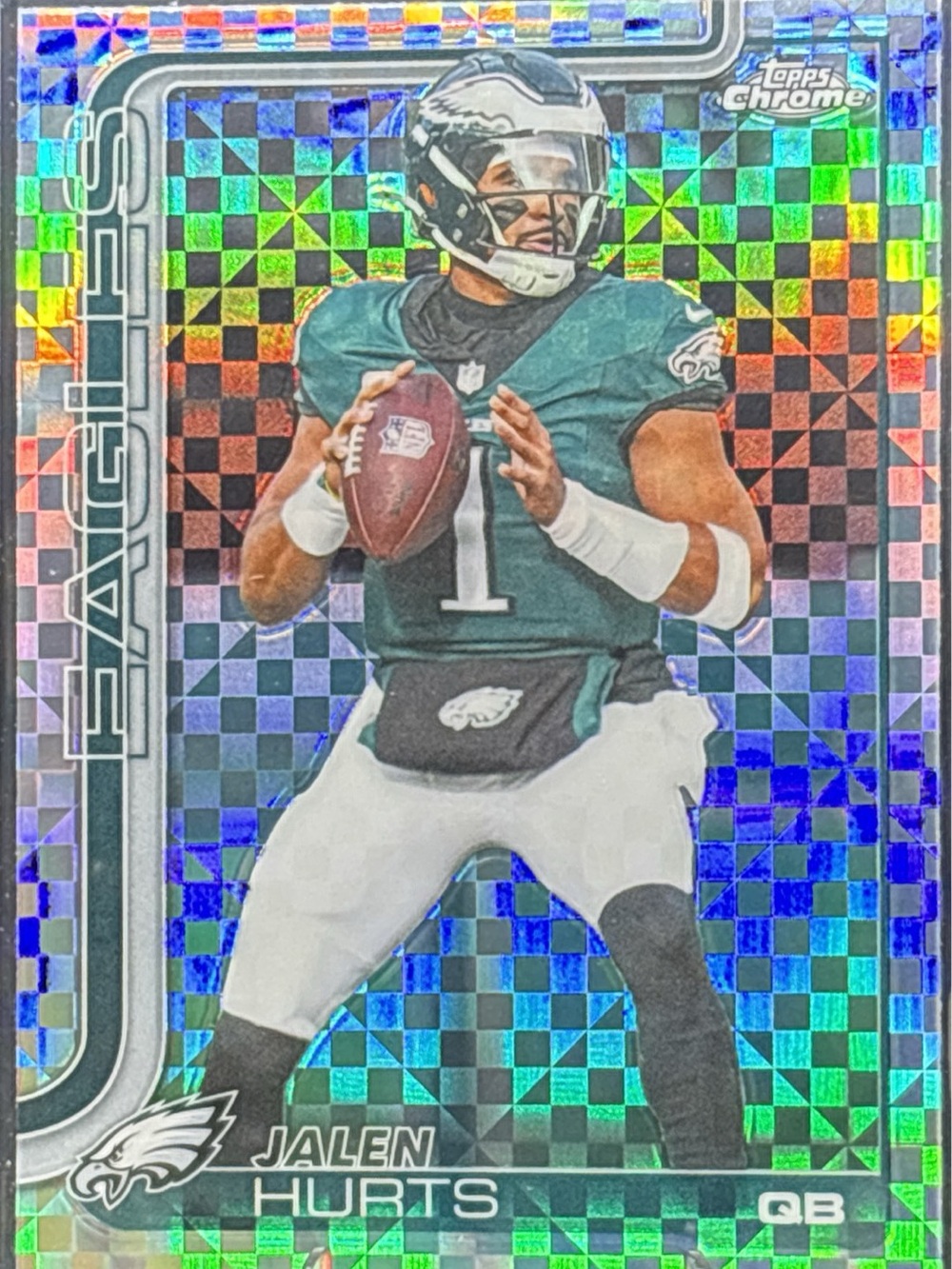 Topps Chrome Jalen Hurts Holographic Refractor Football Card